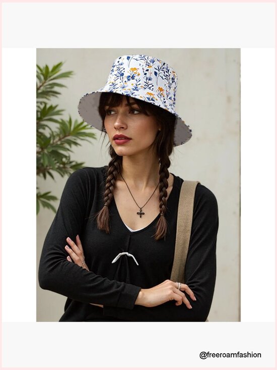 Reversible Floral Bucket Hat Unisex Sun Protection Fisherman Cap